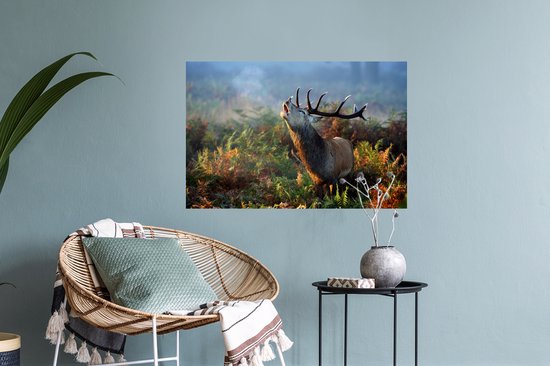 Muurstickers - Sticker Folie - Hert - Bos - Mist - 60x40 cm - Plakfolie - Muurstickers Kinderkamer - Zelfklevend Behang - Zelfklevend behangpapier - Stickerfolie