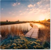 Affiche de Jardin Coucher de soleil dans le polder hollandais - 200x200 cm - Toile de jardin - Affiche d'extérieur