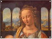 Tuinschilderij Madonna met de anjer - Leonardo da Vinci - 80x60 cm - Tuinposter - Tuindoek - Buitenposter