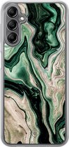 Samsung Galaxy A14 5G hoesje siliconen - Groen marmer / Marble - Casimoda® 2-in-1 case hybride - Schokbestendig - Marble design - Verhoogde randen - Groen, Transparant