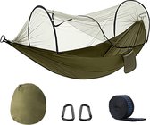 Outdoor hangmat met klamboe, ultralichte campinghangmat, 200 kg ultralichte hangmat met klamboe, nylon campinghangmatten voor wandelen (legergroen)