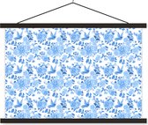 Porte-affiche avec affiche - Affiche scolaire - Fleurs - Roses - Blauw - Motifs - 60x40 cm - Lattes noires