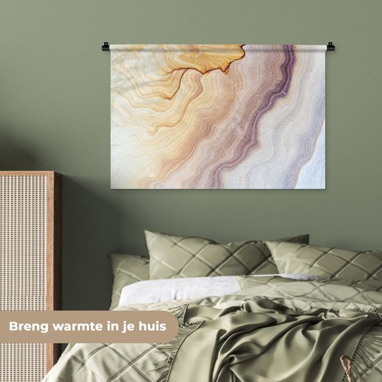 Wandkleed - Wanddoek - Marmer - Textuur - Zandsteen - Goud - Marmerlook - 90x60 cm - Wandtapijt