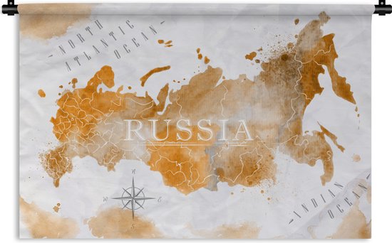 Wandkleed - Wanddoek - Rusland - Wereldkaart - Goud - 90x60 cm - Wandtapijt