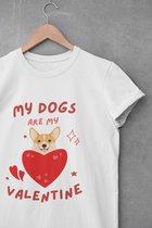 Shirt - My dogs are my valentine - Wurban Wear | Grappig shirt | Leuk cadeau | Unisex tshirt | Honden | Valentijnsdag | Puppy | Hondenmand | Bench | Hondenvoer | Wit