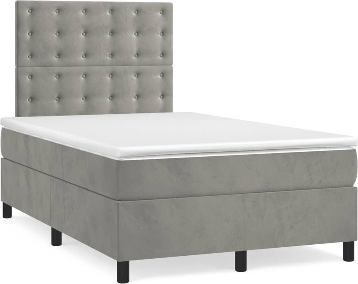 vidaXL - Boxspring - met - matras - fluweel - lichtgrijs - 120x200 - cm