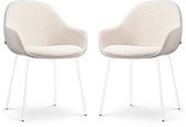 Nolon Nora-Mae Eetkamerstoelen Set van 2 Bouclé Beige - met Armleuning - Stof - Wit Onderstel - Design - Scandinavisch - Comfortabel