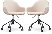 Nolon Nout-Mae Bureaustoelen Set van 2 Beige - Stof - Verstelbaar - Wieltjes - Wit Onderstel - Design - Comfortabel
