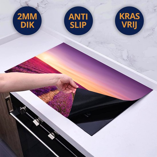 Chefcare Inductie Beschermer Paarse Lavendel Bloemenveld - 85x55 cm - Afdekplaat Inductie - Kookplaat Beschermer - Inductie Mat