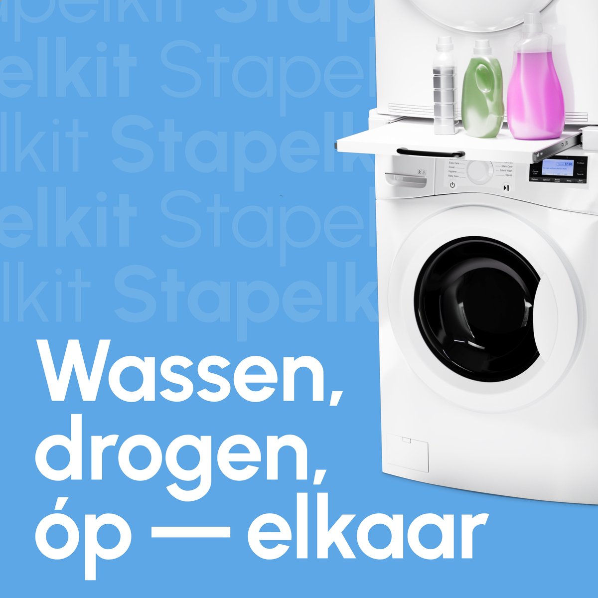 Stapelkit met Uitschuifbare Plank voor Wasmachine & Droger – Wit – Bodo — afbeelding 5