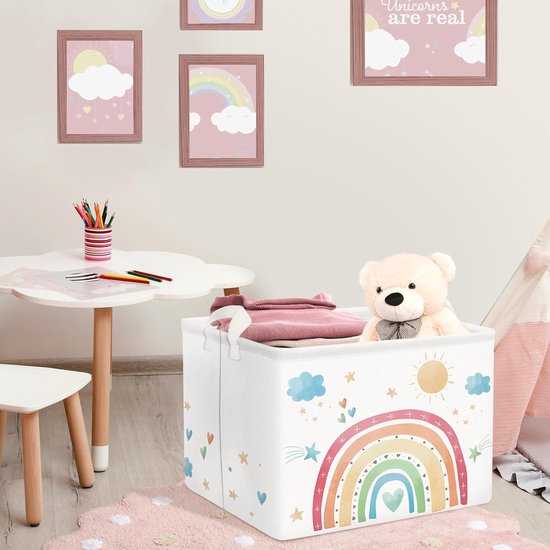 Opbergdoos met deksel voor kinderen, grote opvouwbare Oxford speelgoedkist met handvat voor jongens en meisjes, waterdicht, robuust, speelgoedopslag in de kinderkamer, 65 x 30 x 40 cm