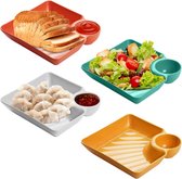 4 stuks snackborden met vakken, snackschaal en dipschalen, frietborden, herbruikbare dipschalen, set voor snoep, snacks, noten, desserts (18,3 x 18,3 x 4 cm)
