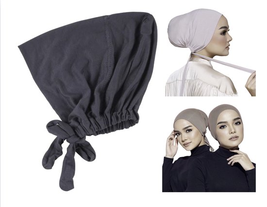 Cabantis Hoofddoek met lussen - Hijab - Chemo Muts Dames - Haarband - Stretch - Grijs