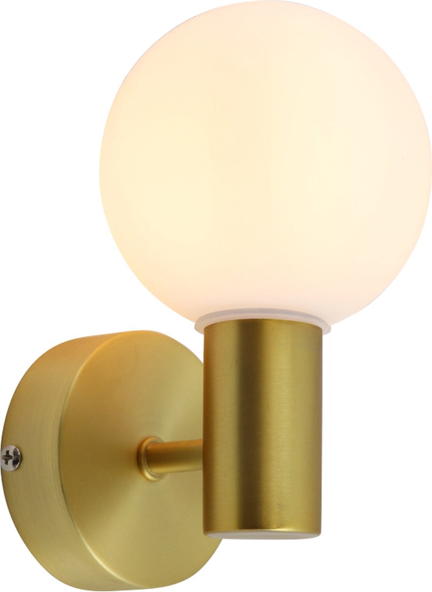 Olucia - AMER - Badkamer Wandlamp - Goud / Wit - Geschikt voor Badkamer - Vorm: Rond
