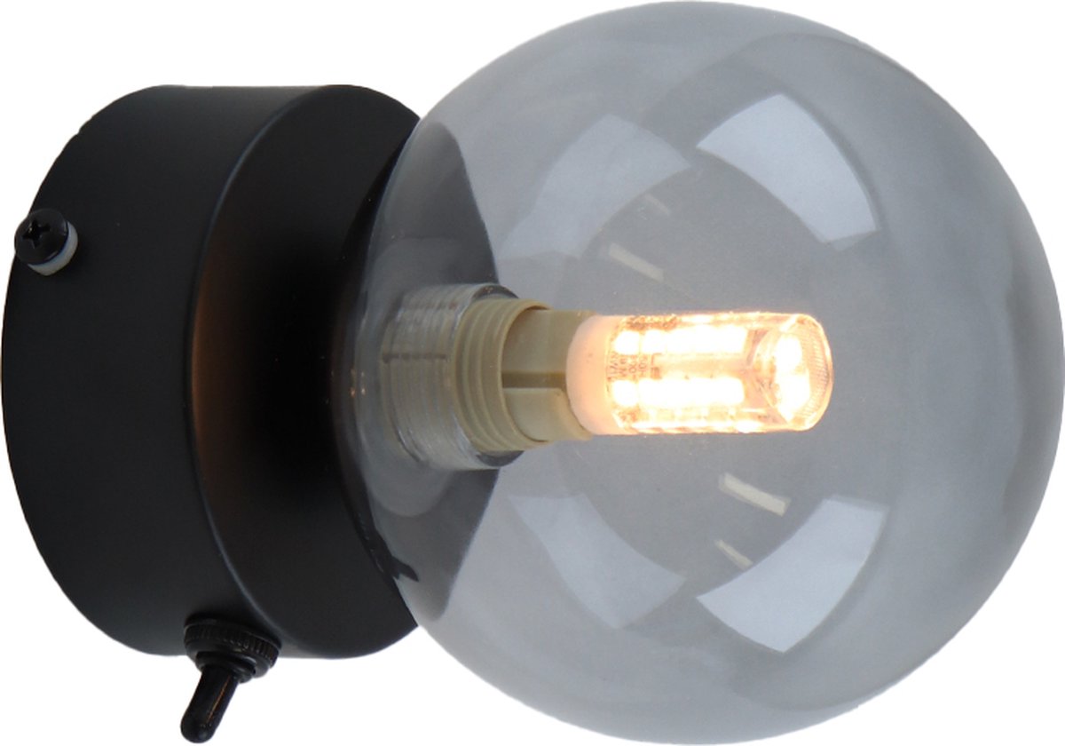 Olucia - AMER - Badkamer Wandlamp - Zwart / Grijs - Geschikt voor Badkamer - Vorm: Rond