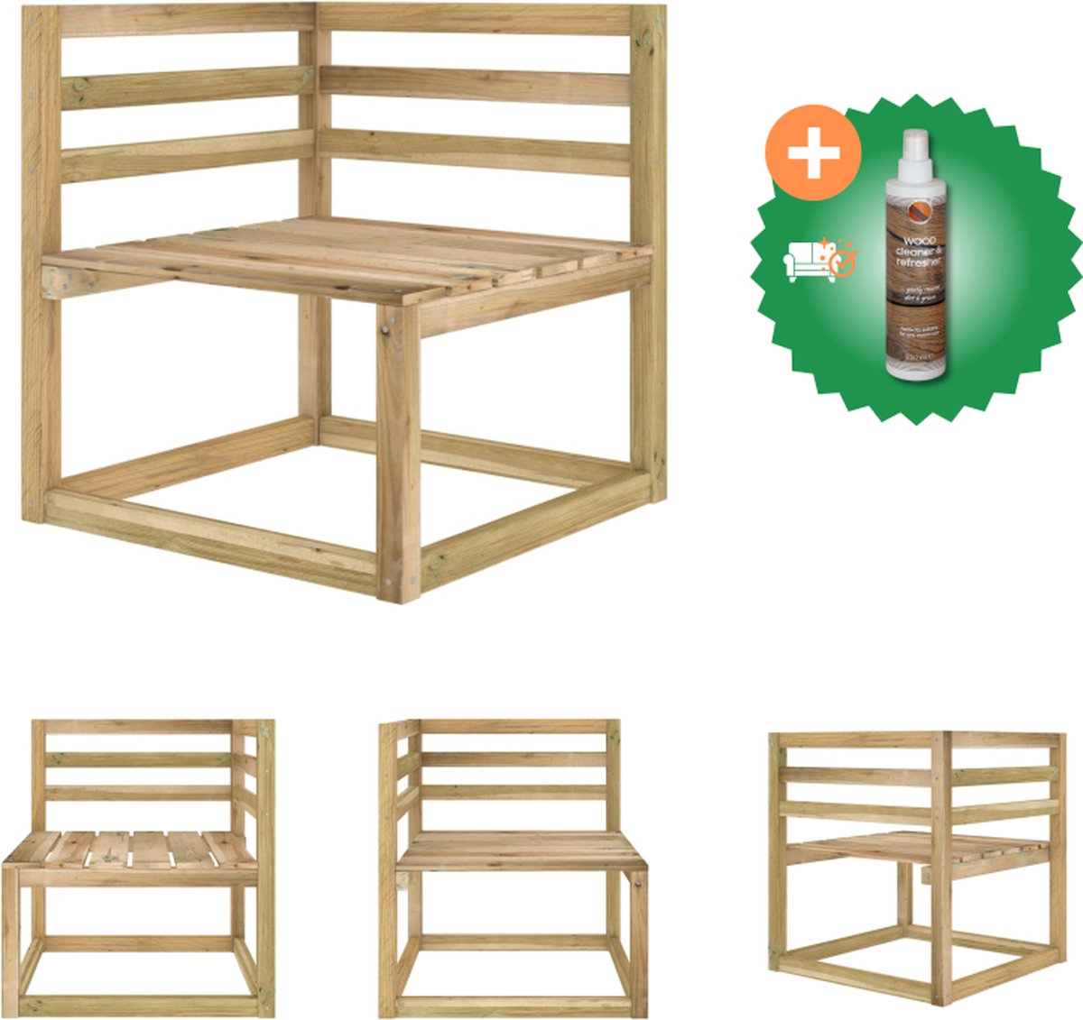 VidaXL Hoekbank Houten Pallet 64 x 64 x 70 cm Grenenhout Groen Geïmpregneerd Tuinbank Inclusief Houtreiniger en verfrisser