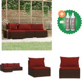 vidaXL 4 delige Loungeset met kussens poly rattan bruin Tuinset Inclusief Onderhoudsset