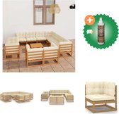 vidaXL 12 delige Loungeset met kussens massief grenenhout honingbruin Tuinset Inclusief Houtreiniger en verfrisser