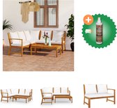 vidaXL Ensemble de salon 4 pièces avec coussins en bois d'acacia massif crème Ensemble de jardin comprenant un nettoyant et un assainisseur pour bois