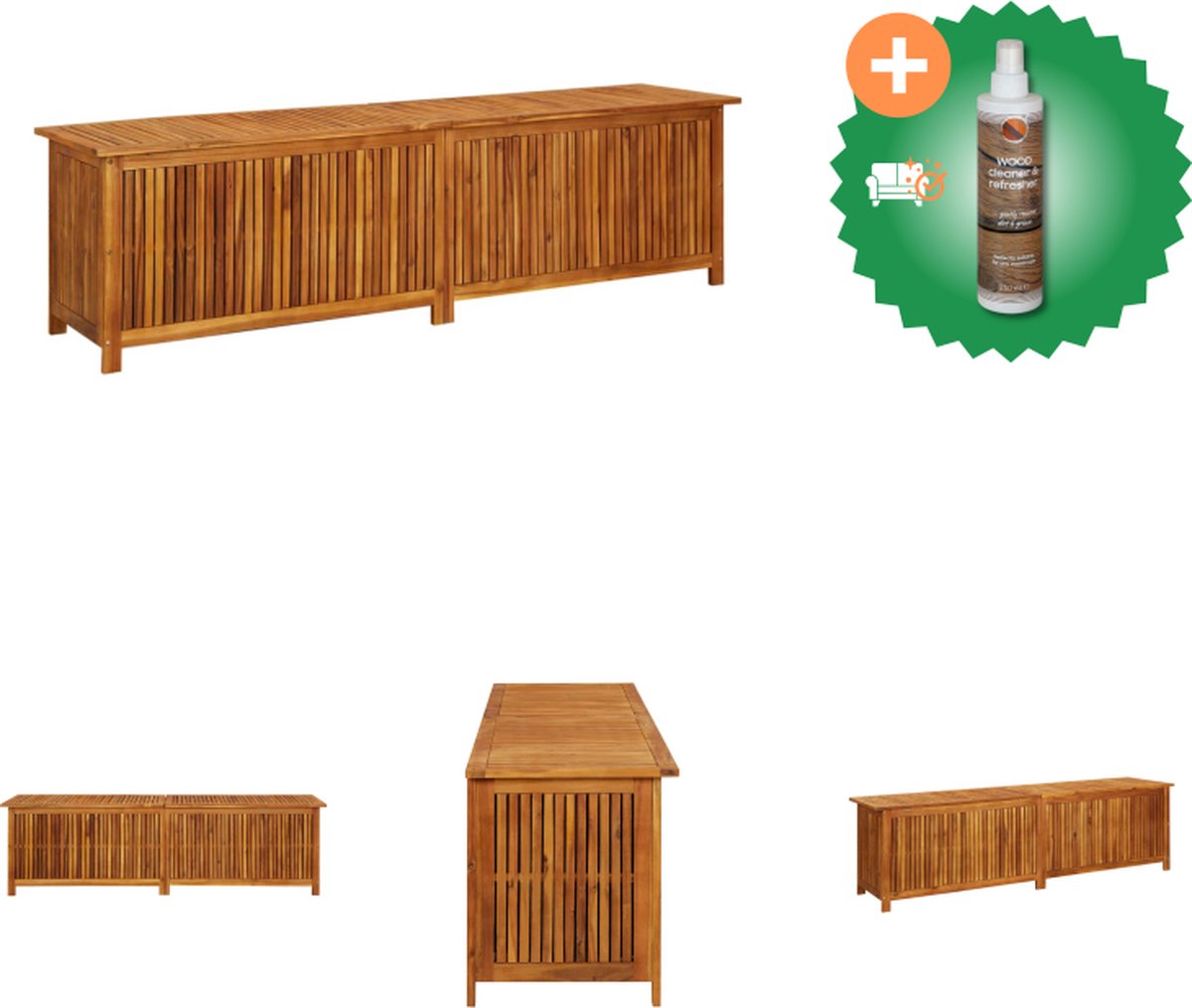 VidaXL Tuinbox Acaciahout Opbergkist voor kussens 200x50x58cm Waterbestendige zak Montage vereist Opberger Inclusief Houtreiniger en verfrisser