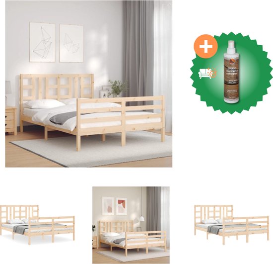 vidaXL Bedframe met hoofdbord massief hout 4FT6 Double - Bed - Inclusief Houtreiniger en verfrisser