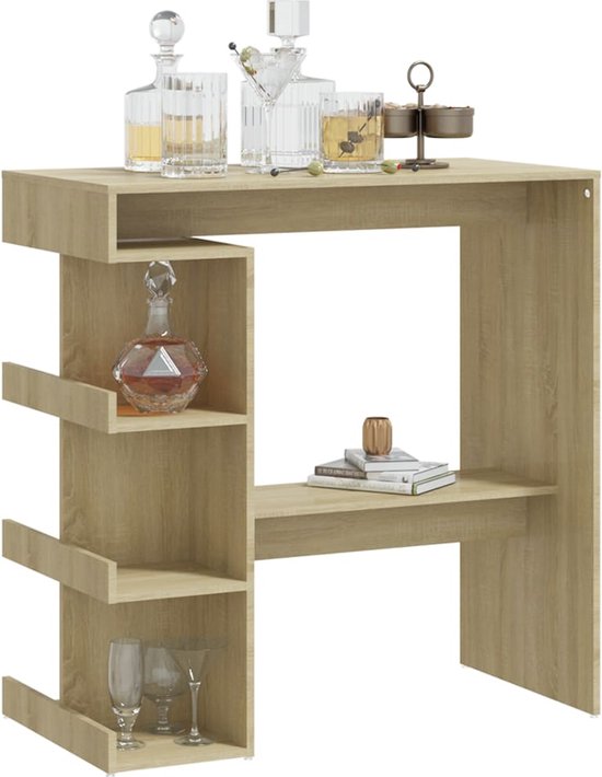 BeFair Table de bar en chêne/blanc 60 x 60 x 100 cm, table haute avec repose-pieds, design industriel, pieds en métal, confort et stabilité