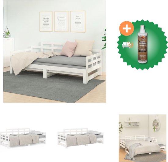 vidaXL Slaapbank uitschuifbaar massief grenenhout wit 2x(90x200) cm - Bed - Inclusief Houtreiniger en verfrisser