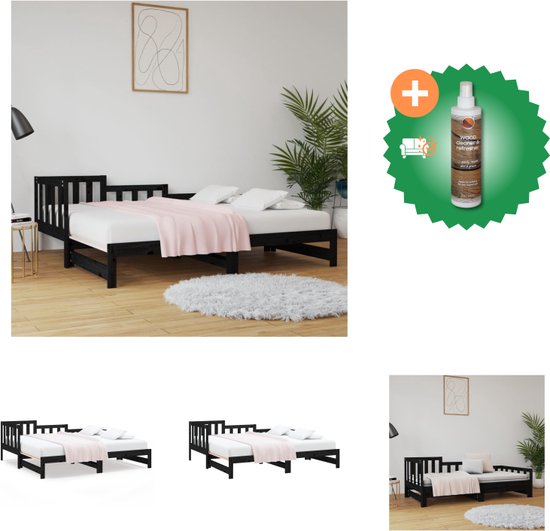 vidaXL Slaapbank uitschuifbaar 2x(80x200) cm massief grenenhout zwart - Bed - Inclusief Houtreiniger en verfrisser
