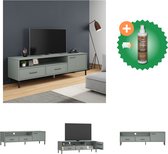 vidaXL Tv-meubel met metalen poten OSLO massief grenenhout grijs - Kast - Inclusief Houtreiniger en verfrisser