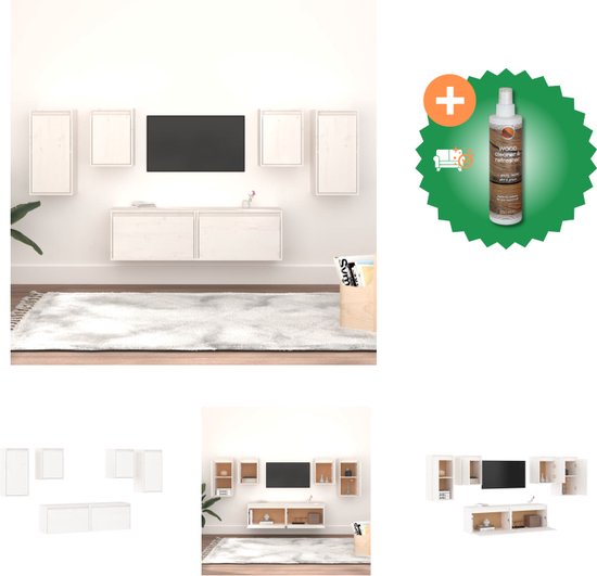 vidaXL Tv-meubelen 6 st massief grenenhout wit - Kast - Inclusief Houtreiniger en verfrisser
