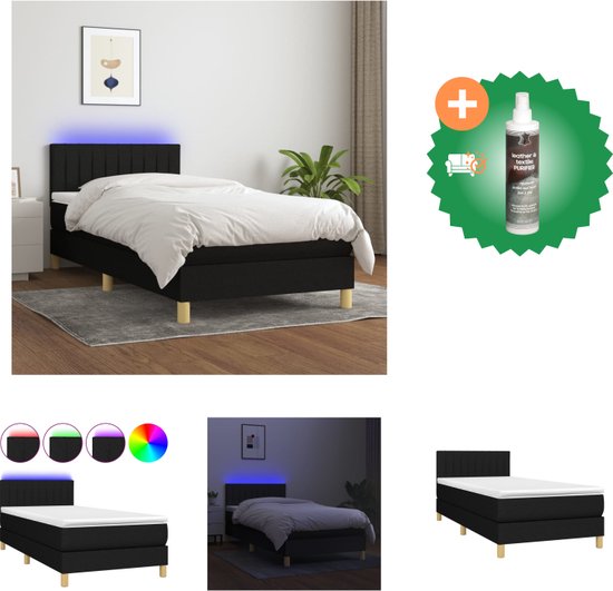 vidaXL Boxspring met matras en LED stof zwart 100x200 cm - Bed - Inclusief Reiniger