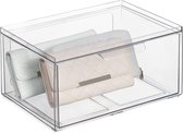 Grande boîte de rangement avec tiroir, boîte à tiroirs en plastique stable pour l'armoire, boîte empilable pour chaussures, accessoires et plus encore, transparente