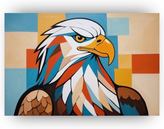Adelaar Picasso stijl - Picasso wanddecoratie - Schilderijen vogels - Landelijk schilderij - Canvas - Muurkunst - 70 x 50 cm 18mm