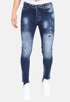 Paint Splatter Jeans Mannen Slim Fit met Gaten -MM116- Blauw