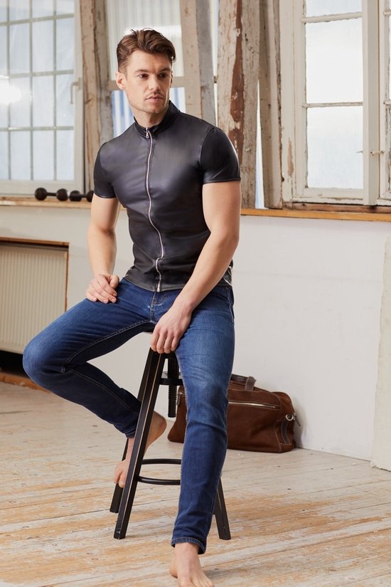 Wetlook heren shirt met rits - Maat S | bol