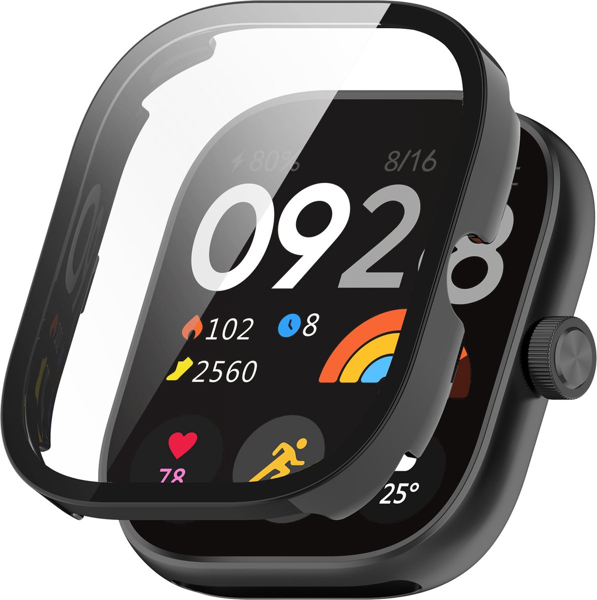 Strap-it Hard case hoesje met glas - geschikt voor Redmi Watch 4 (zwart)