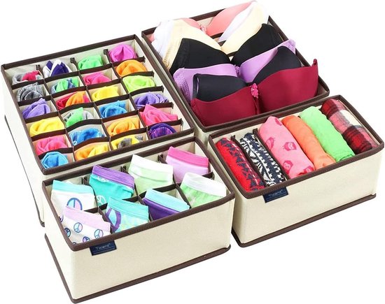 Ondergoedlade-organizer, opvouwbare kastverdeler en opvouwbare opbergdoos voor sokken, stropdassen, sjaals en tissues, set van 4