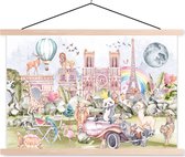 Schoolplaat safari - Muurdecoratie kinderkamer - Parijs - Regenboog - Kinderen - Roze - Meisjes - Dieren - Schoolplaat kinderen - 150x100 cm