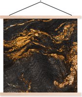 Posterhanger incl. Poster 60x60 cm - Schoolplaat - Marmer - Kalk - Zwart - Goud - Marmerlook - Luxe - Textielposter - Blanke latten