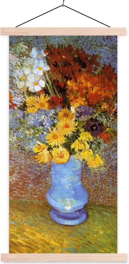 Porte-affiche avec affiche - Affiche scolaire - Vase avec marguerites et anémones - Vincent van Gogh - 40x80 cm - Lattes vierges