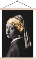 Boucle d'oreille Fille à la perle du maître ancien Johannes Vermeer en Zwart- Wit et Or 120x180 cm XXL / Groot format !