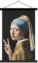 Fille à la boucle d'oreille en perle du maître ancien Johannes Vermeer donne le signe de la paix 120x180 cm XXL / Groot format !