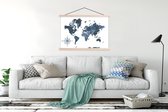 Posterhanger incl. Poster - Schoolplaat - Wereldkaart - Luxe - Blauw - 150x100 cm - Blanke latten