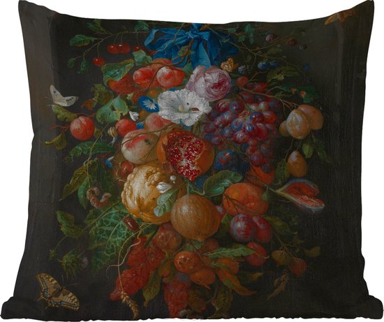 Sierkussen Buiten - Festoen van vruchten en bloemen - Schilderij van Jan Davidsz. de Heem - 60x60 cm - Weerbestendig