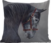 Buitenkussen Weerbestendig - Paard - Grijs - Bruin - Dieren - Rook - 50x50 cm
