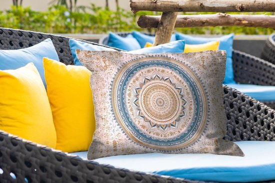 Coussins d'extérieur - Mandala - Blauw - Bohème - Wit - Design - 60x40 cm - Résistant aux intempéries