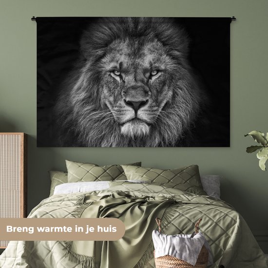 Tapisserie - Lion - Animaux - Portrait - Zwart et blanc - Tapisserie - Katoen - Décoration salon - Tapisserie - Tapisseries pour intérieur - 180x120 cm - Tapisserie - Décoration murale murale - Décoration murale murale - Tapisseries - Tapisserie