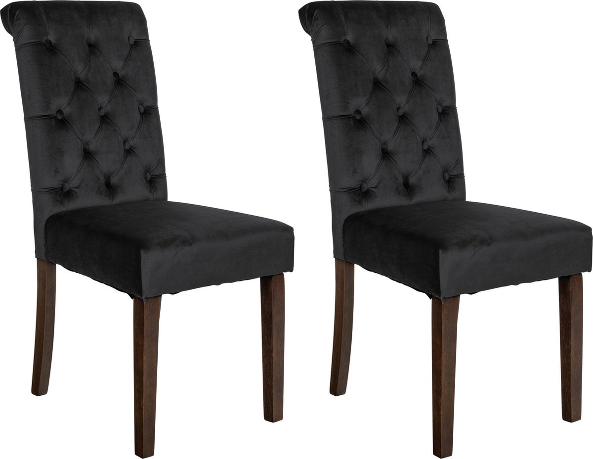 CLP Lisburn Set van 2 eetkamerstoelen - Zonder armleuning - zwart Fluweel