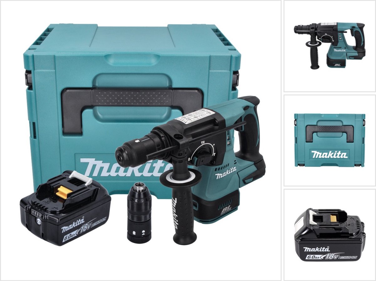 Makita DHR 243 G1J accuboormachine 18 V 2,0 J SDS plus Brushless + 1x accu 6,0 Ah + Makpac - zonder oplader