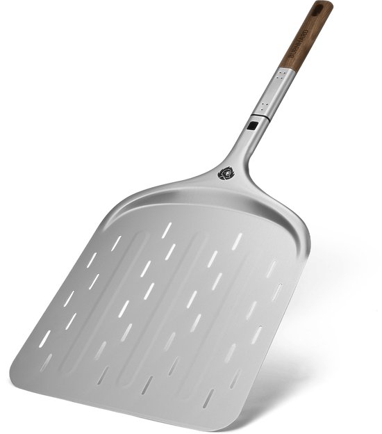 Relaxdays pizzaschep, rvs, houten handgreep, B x D 16,5 x 17,5 cm, ovenschep voor pizza & brood, zilver/roodbruin